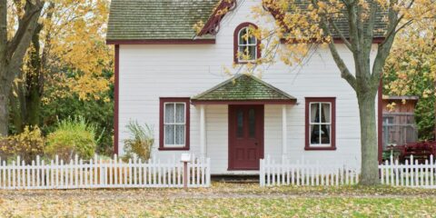 white house under maple trees