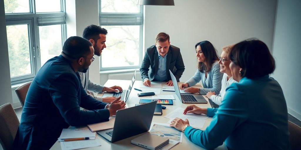 A group of people discussing campaign finance in a meeting.