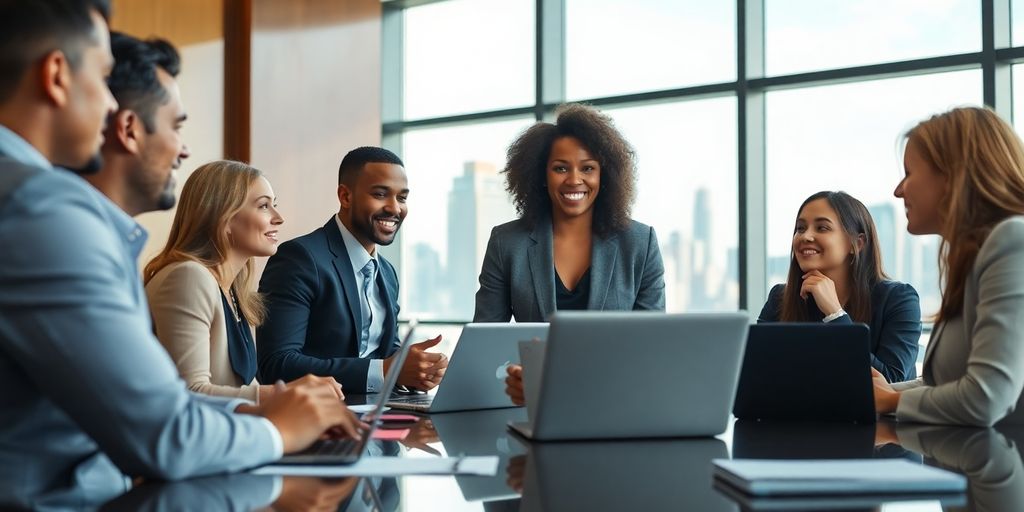 Business leaders in a modern conference room meeting.