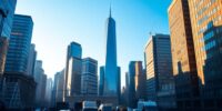 City skyline with skyscrapers, reflecting optimism for 2025.