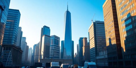 City skyline with skyscrapers, reflecting optimism for 2025.