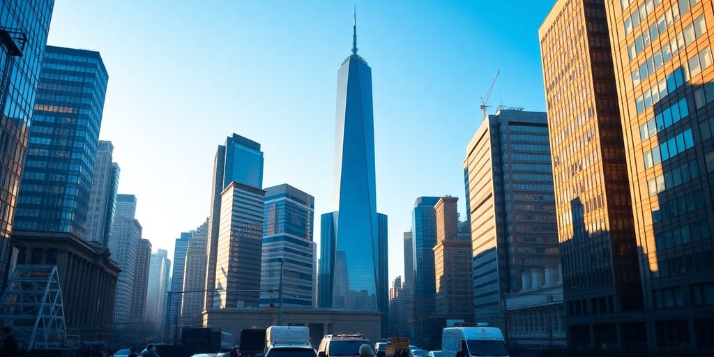 City skyline with skyscrapers, reflecting optimism for 2025.