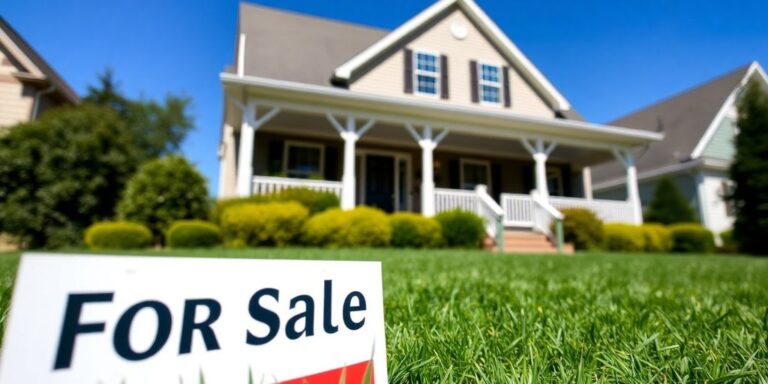 A house for sale with a lush green lawn.