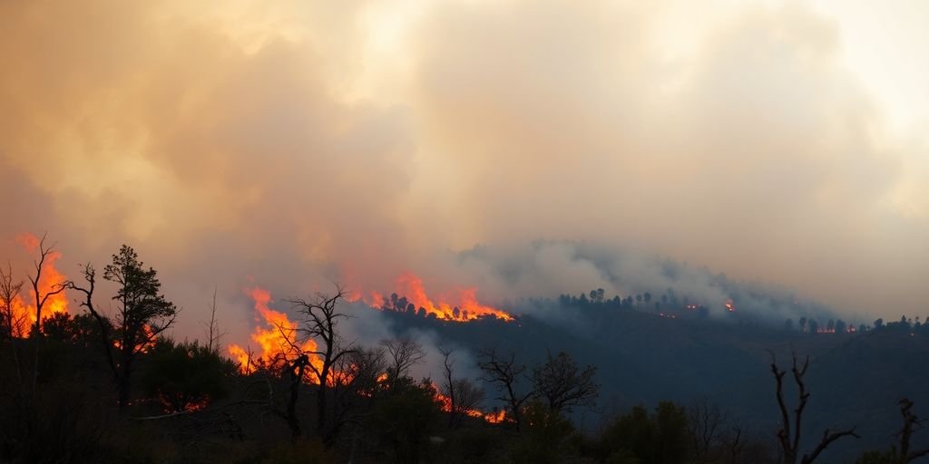 California wildfires consuming trees and landscape in flames.