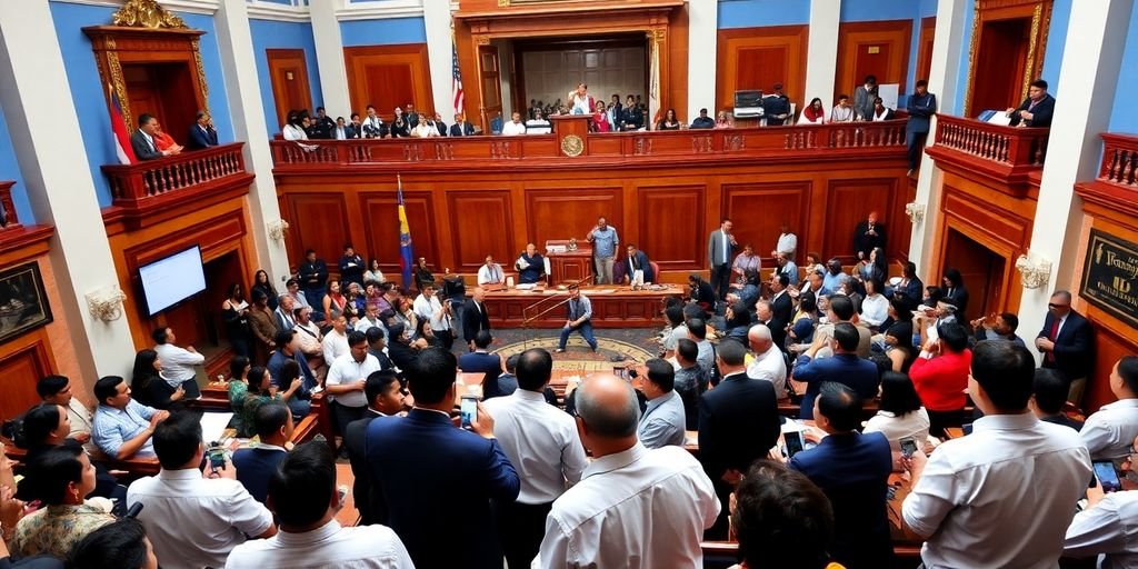 El Salvador's Congress building with active politicians inside.