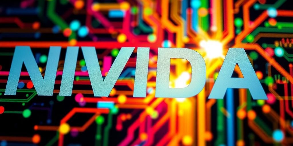 Nvidia logo on a vibrant tech-themed background.
