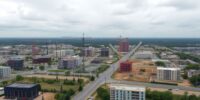 Aerial view of halted construction in Mingo Junction.