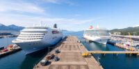 Passenger ships at a new dock under construction.