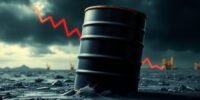 Oil barrel with dark stormy background depicting crisis.